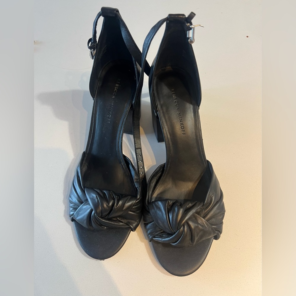 Rebecca Minkoff Black Capriana Ankle-Strap Leather Sandals | Size 9